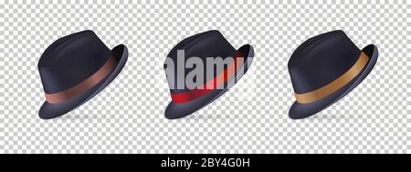 Männer Hut Vektor-Illustration von Black hat in verschiedenen Farben auf transparentem Hintergrund für Happy Fathers Day Grußkarte, Hintergrund. Stock Vektor
