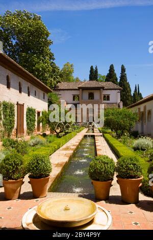 Generalife Palast Coryard, Granada, Spanien Stockfoto