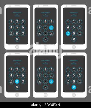 Smartphone Touch ID oder Passcode eingeben sechs, sieben, acht, neun, Null, Vektor-Illustration Stock Vektor