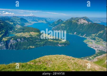 Wiege der Schweiz mit Rütli, Vierwaldstättersee und Brunnen Stockfoto