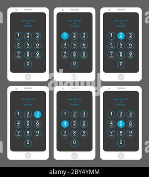 Smartphone Touch ID oder Passcode One, Two, Three, Four, Five, Vector Illustration eingeben Stock Vektor