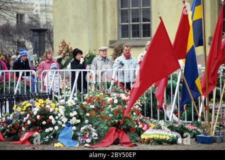 Olof Palme. Schwedischer sozialdemokratischer Politiker und Premierminister. Geboren am 14. oktober 1927. Ermordet am 28. februar 1985. Foto im Zusammenhang mit seiner Beerdigung am 15. März 1986. Stockfoto