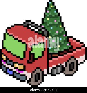 vektor Pixel Kunst LKW weihnachten isoliert Stock Vektor