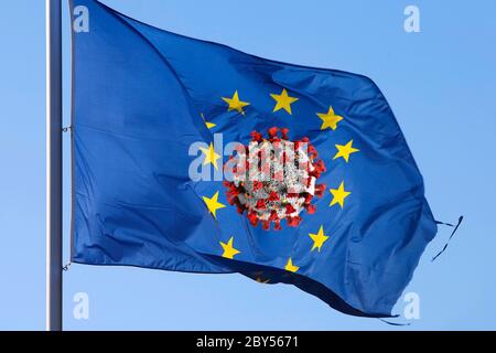 Europäische Flagge mit Corona-Virus, Composing, Europa Stockfoto