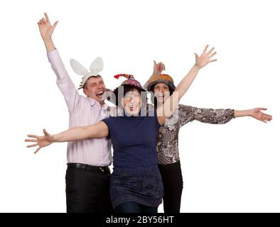 Drei Freunde haben Spaß in den Kappen Stockfoto