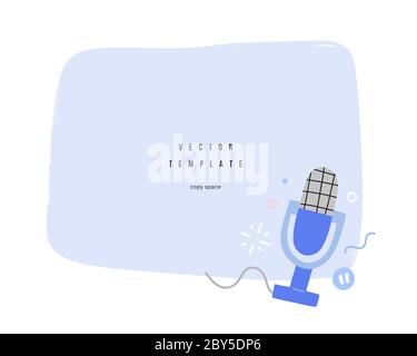 Leere Hand gezeichnete Vorlage mit Mikrofon, kopieren Raum Banner für Ihre Nachricht oder Text, Podcasting backround, Vektor-Illustration von Mikrofon mit Doodles Stock Vektor