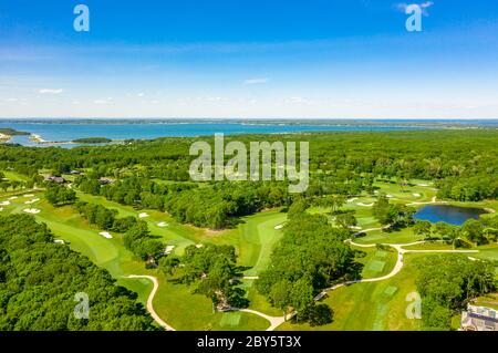 Luftaufnahme des Noyac Golfplatzes in Sag Harbor, NY Stockfoto