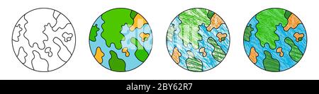 Süße Erde isoliert. Satz von farbigen Erdsymbolen. Vektorerde isoliert. Vektorgrafik. Stock Vektor