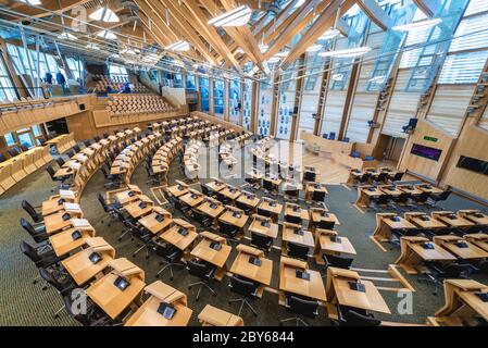 Debating Kammer des schottischen Parlaments Gebäude in Holyrood Bereich von Edinburgh, Hauptstadt von Schottland, Teil von Großbritannien Stockfoto