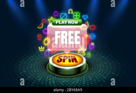 Casino free spins slots neon Icons, golden slot sign Maschine, Nacht Vegas. Vektorgrafik. Stock Vektor