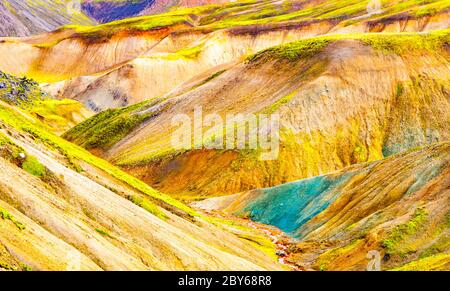 Bunte Berge am Landmannalaugar - Start des Laugavegur-Weges, Island. Stockfoto