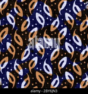 Nahtlose indigo gefärbte Bandana Textur. Blau dunkel gewebte Baumwolle Effekt Hintergrund. Wiederholen Sie indonesische Batik Resist Muster. Weißer Block gedruckt vintage Stockfoto