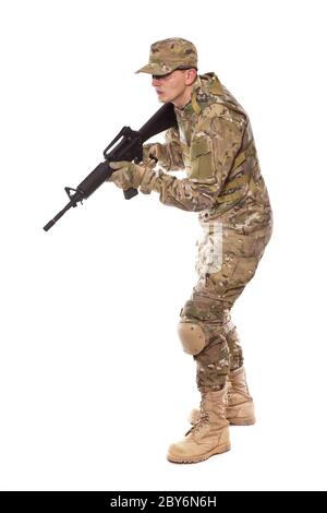 Soldat mit Gewehr Stockfoto