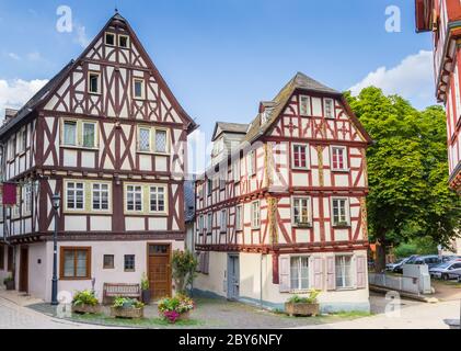 Zwei Fachwerkhäuser im historischen Zentrum von Limburg an der Lahn Stockfoto