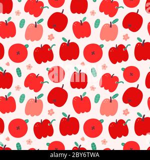 Roter Apfel Muster, nahtlose Vektor-Textur, niedlichen Doodle Zeichnung, frische saftige reife Apfel Illustration, bunte Hand gezeichnet Hintergrund, gut wie Küche Stock Vektor