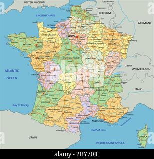 Frankreich - sehr detaillierte editierbare politische Karte mit Beschriftung. Stock Vektor