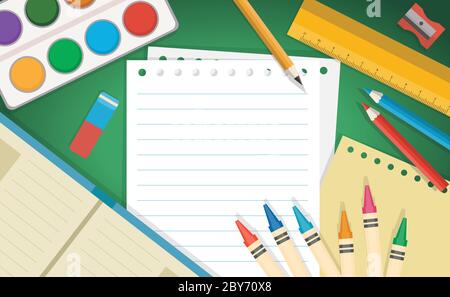 Back to School Hintergrundbillustration in flachem Stil, Bildung, Lernen, Schule oder Universität Konzept. Stock Vektor