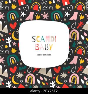 Scandi Baby Vorlage mit Kopierraum, abstrakte Doodle Form Illustration, Vektor-Hintergrund mit Platz für Ihren Text, gut für Karte, Baby-Dusche Stock Vektor