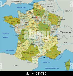 Sehr detaillierte editierbare politische Karte mit getrennten Ebenen. Frankreich. Stock Vektor