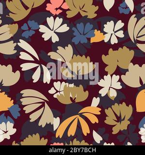 Schönes, Vintage, romantisches Muster aus einfachen Blumen. Für Stoff, Papier, harmonische Farben. Herbst-Winter Färbung. Stock Vektor