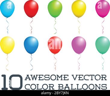 Farbe Glossy Ballons Set isoliert auf Weiß in Vektor-Illustration Stock Vektor
