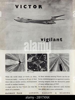 Vintage-Werbung für die britische Handley Page Victor 2 Militärflugzeuge. Stockfoto