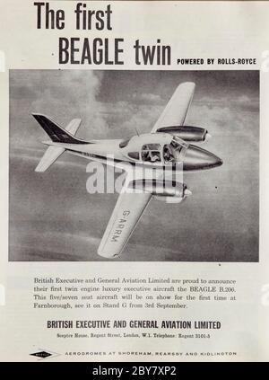 Vintage-Werbung für die Beagle B206 Leichtflugzeuge. Stockfoto