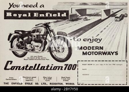 Vintage-Werbung für das britische Royal Enfield Constellation 700 Motorrad. Stockfoto