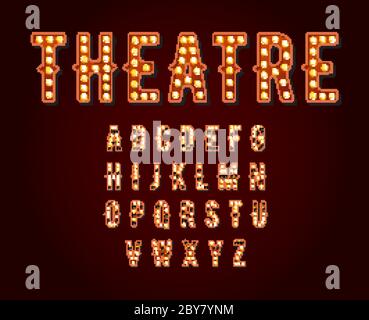 Casino oder Broadway-Zeichen Stil Glühbirne Alphabet in Vector Stock Vektor