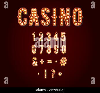 Casino oder Broadway-Zeichen Stil Glühbirne Ziffern oder Zahlen in Vector Stock Vektor