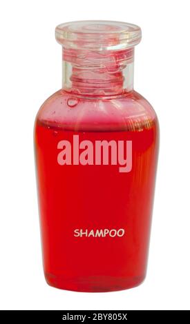 Kleine rote Flasche Shampoo Stockfoto