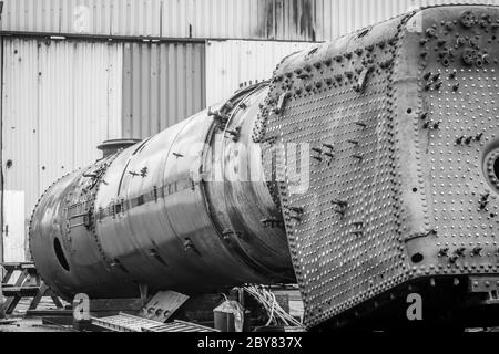 Der Kessel von BR 'Britannia' 4-6-2 No. 70013 'Oliver Cromwell' liegt in Loughborough auf der Great Central Railway Stockfoto