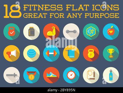 Set von Vector Fitness Aerobic Gym Elemente und Fitness Icons Illustration kann als Logo oder Icon in Premium-Qualität Flat Icons Style verwendet werden Stock Vektor