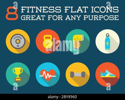 Set von Vector Fitness Aerobic Gym Elemente und Fitness Icons Illustration kann als Logo oder Icon in Premium-Qualität Flat Icons Style verwendet werden Stock Vektor