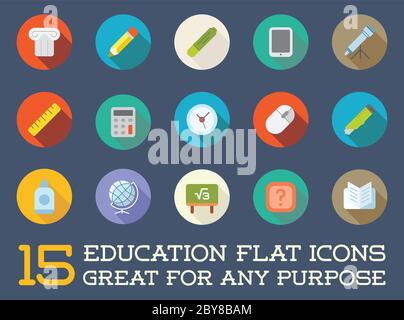 Set von Vector Education Flat Icons kann als Logo oder Symbol in Premium-Qualität verwendet werden Stock Vektor