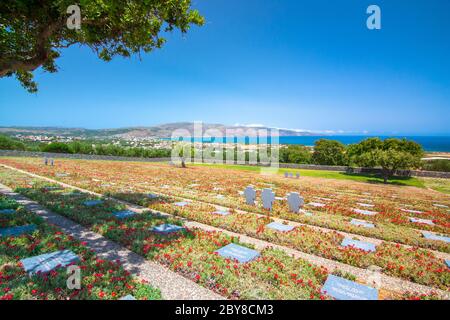 Friedhof des Zweiten Weltkriegs deutsche Fallschirmjäger, die in der Schlacht von Kreta, Maleme, Kreta, Griechenland getötet Stockfoto