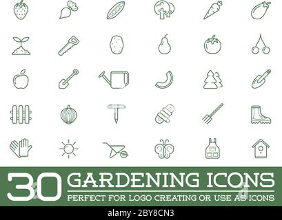 Set von Vektor Garten und Bauernhof Elemente und Obst oder Gemüse Icons Illustration kann als Logo oder Symbol in Premium-Qualität verwendet werden Stock Vektor