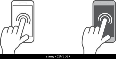 Satz von Symbolen mit Händen halten Smart-Gerät mit Gesten Stock Vektor