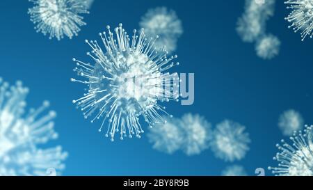 Mikroskopische Ansicht der Coronavirus-Zellen. Science 3D Rendern Hintergrund Stockfoto