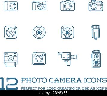 Set von Vektorfoto oder Kamera Elemente und Videokamera Zeichen Illustration kann als Logo oder Symbol in Premium-Qualität verwendet werden Stock Vektor