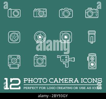 Set von Vektorfoto oder Kamera Elemente und Videokamera Zeichen Illustration kann als Logo oder Symbol in Premium-Qualität verwendet werden Stock Vektor