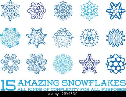 Set von Schneeflocken Fraktale oder Mandala-Symbole für weihnachten oder ethnische Verwendung in Vektor Stock Vektor