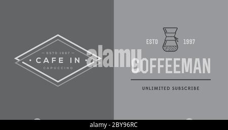 Set von Vektor-Kaffee-Logotype Vorlagen und Kaffee-Zubehör Illustration mit Incorporated Icons mit fiktiven Namen Stock Vektor