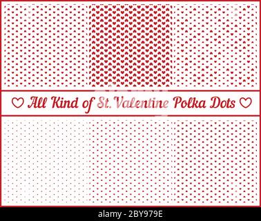 Alle Arten von St. Valentine's Hearts Polka Dots Set von sechs Stock Vektor