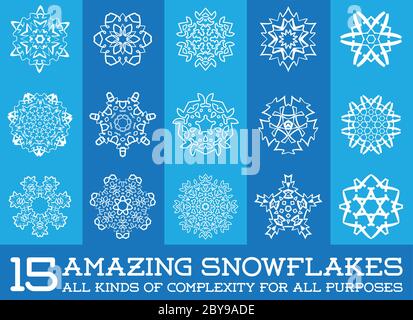 Set von Schneeflocken Fraktale oder Mandala-Symbole für weihnachten oder ethnische Verwendung in Vektor Stock Vektor
