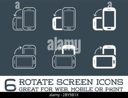 Drehen Sie die Symbole für Smartphones, Mobiltelefone oder Tablets, die in Vector festgelegt sind Stock Vektor