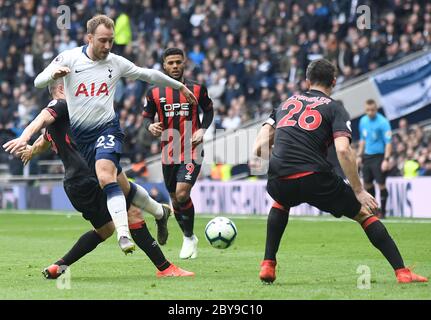 LONDON, ENGLAND - 13. APRIL 2019: Christian Eriksen von Tottenham im Bild während des 2018/19 Premier League Spiels zwischen Tottenham Hotspur und Huddersfield Twon im Tottenham Hotspur Stadium. Stockfoto