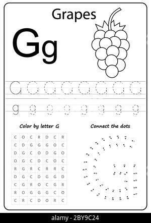 Buchstabe G. Buchstabe des Alphabets. Arbeitsblatt. Aufgabe für Kinder. Lernen von Briefen Stockfoto