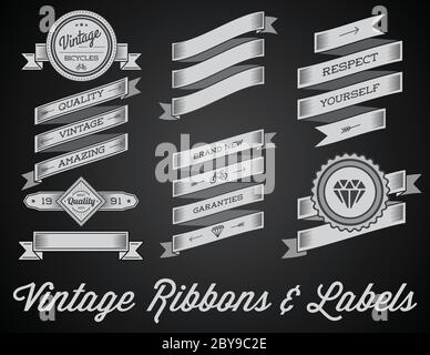 Vektor-Set von Vintage Retro Style Premium Design Etiketten und Bänder Schwarz und Weiß Stock Vektor