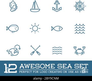 Set von Vektor-Sea Food Elemente und Meer Zeichen Illustration kann als Logo oder Symbol in Premium-Qualität verwendet werden Stock Vektor